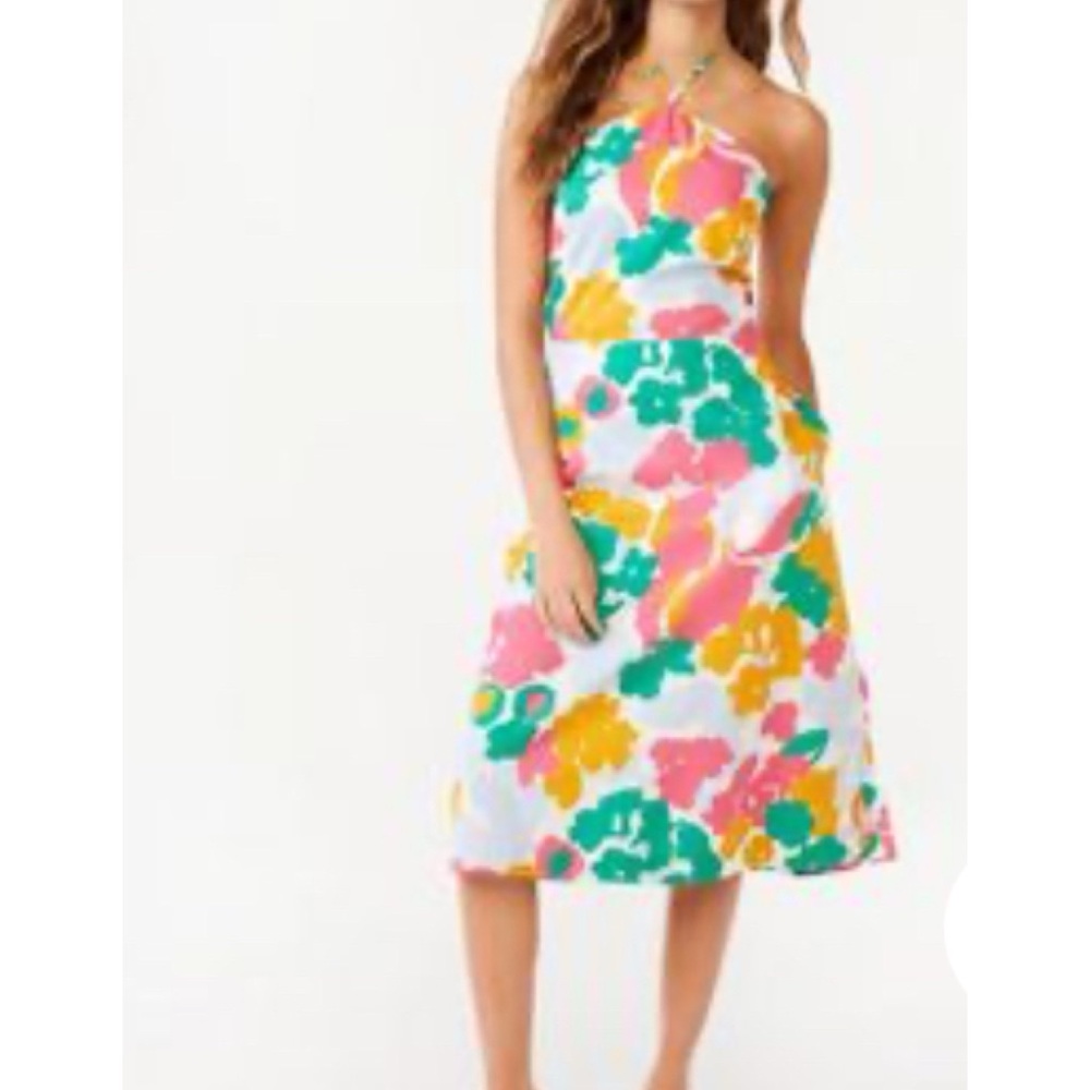 🆕 Free Assembly Abstract Floral Tie Neck Halter Dress L Large NWT New!